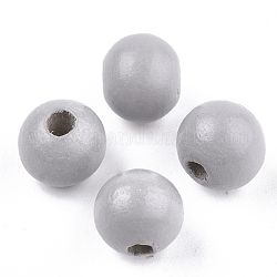 Perle di legno naturale verniciate, tondo, grigio chiaro, 10x8.5~9mm, Foro: 2~3 mm