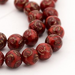 Handmade Gold Sand Lampwork Round Beads Strands, Dark Red, 12mm, Hole: 1mm, about 26pcs/strand, 11.4inch