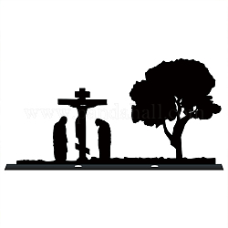 Baum & Mensch & Kreuz Muster Eisen Briefkastenrahmen, mit Schrauben, für Briefkastendekorationszubehör, Schwarz, 15.5x30x0.15 cm