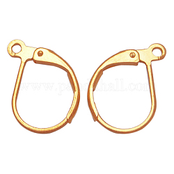 Golden Brass Leverback Earring Findings, with Loop, Lead Free & Nickel Free, about 10mm wide, 15mm long, hole: 1mm, lead free and cadmium free