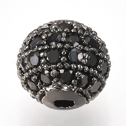 Perles de zircone cubique micro pave en Laiton, ronde, noir, gunmetal, 8mm, Trou: 1.5mm