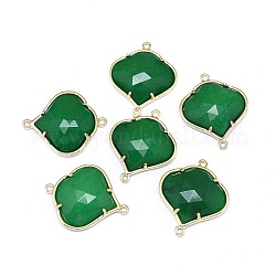 Conectores de enlaces de jade natural, con fornituras de latón de tono de oro, facetados, 26x21.5x5.5mm, agujero: 1.5~1.6 mm