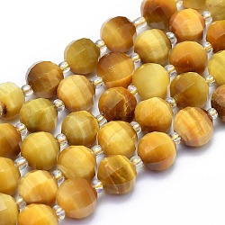 Natürlichen gelben Tigerauge Perlen Stränge, Runde, facettiert, 9~10 mm, Bohrung: 1.4 mm, ca. 34 Stk. / Strang, 15.16 Zoll (38.5 cm)