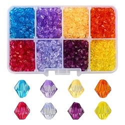 1160pcs 8 couleurs perles acryliques transparentes, facette, Toupie, couleur mixte, 5x4.5mm, Trou: 1.2mm, 6g, à propos 145pcs / couleur