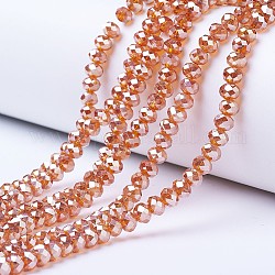 Chapelets de perles en verre électroplaqué, platinée, facette, rondelle, chocolat, 4x3mm, Trou: 0.4mm, Environ 123~127 pcs/chapelet, 16.5~16.9 pouce (42~43 cm)