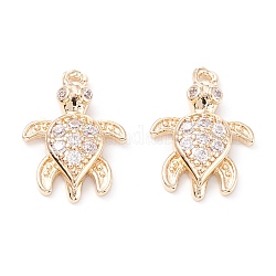 Rack Plating Brass Micro Pave Cubic Zirconia Pendants, Long-Lasting Plated, Turtle, Light Gold, 15.5x11x3mm, Hole: 1mm