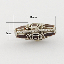 Handmade Indonesia Beads, with Alloy Cores, Triangle, Antique Silver, Coconut Brown, 19x8x8mm, Hole: 2mm