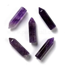 Natural Amethyst Pointed Beads, Healing Stones, Reiki Energy Balancing Meditation Therapy Wand, No Hole/Undrilled, For Wire Wrapped Pendant Making, Bullet, 36.5~40x10~11mm