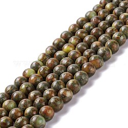 Brins de perles naturelles de pyrite et de vésuvianite, teinte, ronde, jaune vert, 8mm, Trou: 1.2mm, Environ 49~51 pcs/chapelet, 15.74~16.34 pouce (40~41.5 cm)