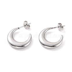 304 Stainless Steel Crescent Moon Stud Earrings for Women, Stainless Steel Color, 26x18x3.5mm, Pin: 0.8mm