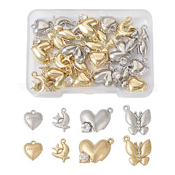 Spritewelry 32Pcs 8 Style Rack Plating Alloy Pendants, with Crystal Rhinestone, Moon & Butterfly & Heart, Platinum & Golden, 12.5~19x11~13.5x2.5~5mm, Hole: 1.2~1.5mm, 4Pcs/style