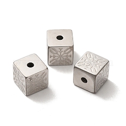 Abalorios de 304 acero inoxidable, cubo, color acero inoxidable, 8x8x8mm, agujero: 2 mm