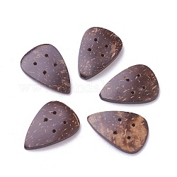 Boutons de noix de coco avec 4-trou, triangle, brun coco, 33~34x22.5~23x3~4mm, Trou: 1.4mm