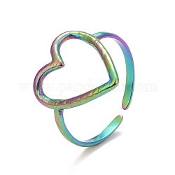 Placage ionique (ip) couleur arc-en-ciel 304 anneau de manchette coeur ouvert en acier inoxydable pour femme, nous taille 6 1/2 (16.9mm)