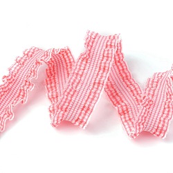 ラティスダブルフリル弾性ナイロンリボン  ウェビング衣類縫製アクセサリー  ピンク  1インチ（24mm）  約50ヤード/ロール（45.72メートル/ロール）