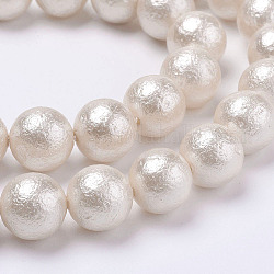 Ciocche di perline di conchiglie con texture a grinza, tondo, bianco, 8mm, Foro: 1 mm, circa 48pcs/filo, 15.6 pollice (39.5 cm)