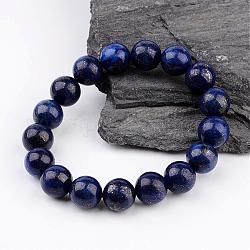 Natural Lapis Lazuli(Dyed) Round Beaded Stretch Bracelets, 58mm, about 17pcs/strand
