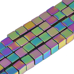 Гальванизировать немагнитных синтетический гематит бисер пряди, кубические, с покрытием разноцветным, 4.5x4x4 мм, отверстие : 2 мм, около 89 шт / нитка, 16.1 дюйм
