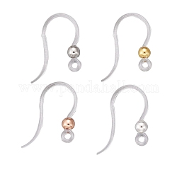 48Pcs 4 Color Eco-Friendly Plastic Earring Hooks, with Horizontal Loop, with 304 Stainless Steel Beads, Round, Mixed Color, 15.5x8x0.7mm, Hole: 1.2mm, 24 Gauge, Pin: 0.5mm, 12pcs/color