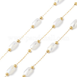 Cadenas de eslabones de 304 acero inoxidable, con cuentas de perlas de imitación de vidrio y carrete, sin soldar, Rectángulo, dorado, 2~7x0.7~4.5x0.2~3.5mm