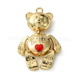Colgantes de esmalte de aleación, encanto de oso con corazón, dorado, 46.5x26.5x11.5mm, agujero: 2.6 mm