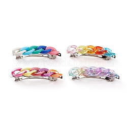 Platinum Plated Iron Hair Barrette, with Acrylic Curb Chains, Mixed Color, 78x17x18mm