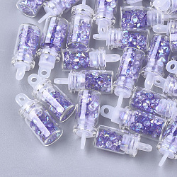 Glass Bottle Pendants, with Resin Rhinestone, & Plastic Stopper, Lilac, 24x10mm, Hole: 2mm