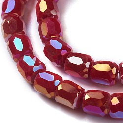 Perles en verre opaque électroplaqué, tonneau à facettes, rouge foncé, 8x8mm, Trou: 1mm