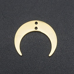 201 colgante de eslabones de acero inoxidable de 2 bucles, Corte con laser, creciente, dorado, 17x20x1mm, agujero: 1.4 mm