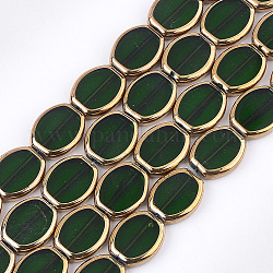 FilI di perline in vetro placcato, ovale, verde scuro, 17x14x4.5mm, Foro: 1.2 mm, circa 20pcs/filo, 12.9 pollice