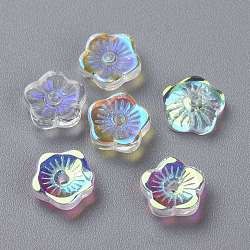Abalorios de vidrio transparentes, flores, color mezclado, 8x3mm, agujero: 1 mm