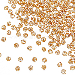 Hobbysay 150 Stück Hohlperlen aus Messing, langlebig plattiert, Runde, echtes 14k vergoldet, 4 mm