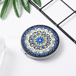 Kit di pittura diamante fai da te rotondo mini specchio per il trucco tascabile, specchietti pieghevoli a due lati artigianali, mandala, modello di fiore, 71mm