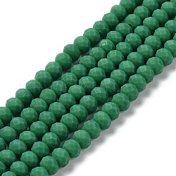 Chapelets de perles en verre, facette, mat, rondelle, vert de mer moyen, 4mm, Trou: 1mm, Environ 123~127 pcs/chapelet, 16.5~16.9 pouce (42~43 cm)