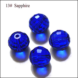 Perles d'imitation cristal autrichien, grade AAA, facetté (128 facettes), ronde, bleu, 10mm, Trou: 0.9~1mm