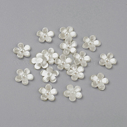 Cabuchones de abalorios de acrílicas, teñido, flor, blanco, 11x2mm