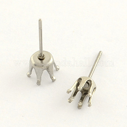 304 Stainless Steel Post Stud Earring Settings, Stainless Steel Color, 6mm,  pin: 0.8mm, fit for 6mm rhinestone