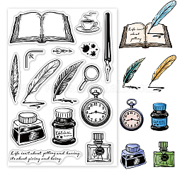GLOBLELAND Vintage World Book Day Clear Stamps Quill Pen Ink Bottle Silicone Clear Stamp Seals for Cards Making DIY Scrapbooking Photo Journal Album Decoration