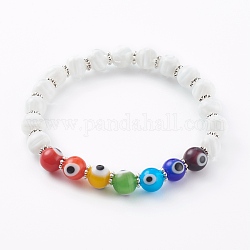 Bijoux chakra, bracelets extensibles perlés faits à la main au chalumeau mauvais œil, avec des perles d'alliage, ronde, argent antique, colorées, diamètre intérieur: 2-1/8 pouce (5.5 cm)
