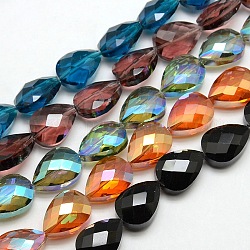 Galvanik Kristallglas Teardrop Perlen Stränge, facettiert, Farbe plattiert, Mischfarbe, 18x13x9 mm, Bohrung: 1 mm, ca. 40 Stk. / Strang, 28.3 Zoll