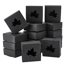 ベネクリエイトクラフト紙箱  フリップカバー  カエデの葉のビジュアルウィンドウ  正方形  ブラック  完成品：7.5x7.5x3cm