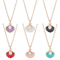 Anattasoul 6 pièces 6 couleurs coquille en émail avec pendentif en perles en plastique ensemble de colliers pour les femmes, colliers en alliage d'or léger, couleur mixte, 18.50 pouce (47 cm), 1 pc / couleur