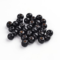 Perle en bois, sans plomb, ronde, teinte, noir, 7x6mm, Trou: 3mm