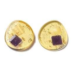 Прозрачные смолы кабошоны, с ракушкой и золотой фольгой внутри, плоско-круглые, фиолетовые, 32.5~33x30x4~4.5 мм
