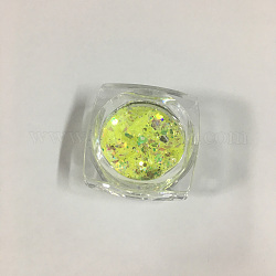 Accessoires de décoration d'art d'ongle brillant, avec poudre scintillante et paillettes, paillettes scintillantes diy, formes mixtes, jaune vert, 1~3.5x1~3.5mm, environ 0.8,g/boîte