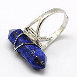 Anneaux personnalisés de balles de pierres précieuses naturelles unisexes, avec les accessoires en laiton plaqués de platine, lapis-lazuli, 17mm