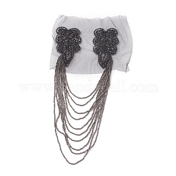 Glass Beaded Hamdmade Fashion Tassel Epaulette, Leaf Shoulder Badge, with Organza Finding, Black, 330x180x4mm