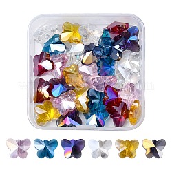 30 pièces 6 couleurs galvanoplastie perles de verre, de couleur plaquée ab , facette, papillon, couleur mixte, 12x14.5x7.5mm, Trou: 1mm, 5 pcs / couleur