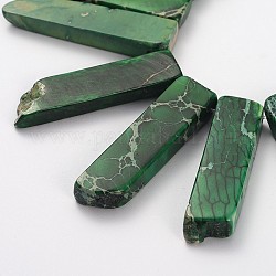 Dyed & Heated Natural Imperial Jasper Beads Strands, Rectangle, Green, 26~40x10x6mm, Hole: 1mm, about 40pcs/strand, 15.7inch.