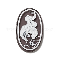 Pendentifs en acrylique transparent , ovale avec breloque femme, café, 44x26x3mm, Trou: 1.8mm